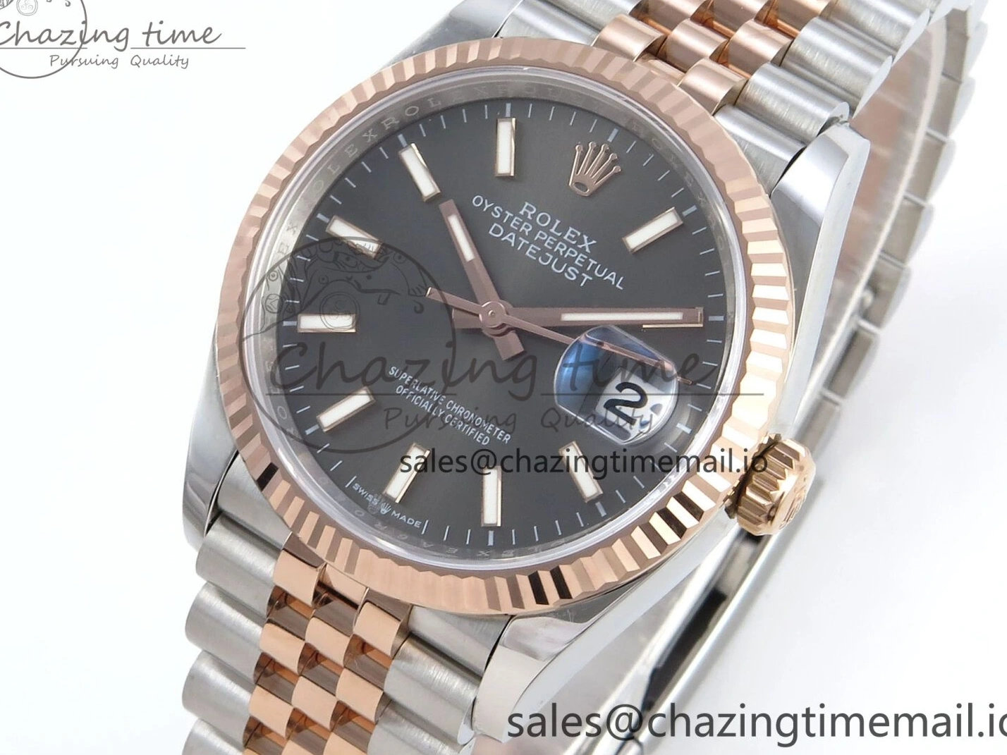 MiroTime 0225 DateJust 36 126231 EWEF Best Edition Gray Dial Stick Marker on SS RG Jubilee Bracelet A Seasonal 593